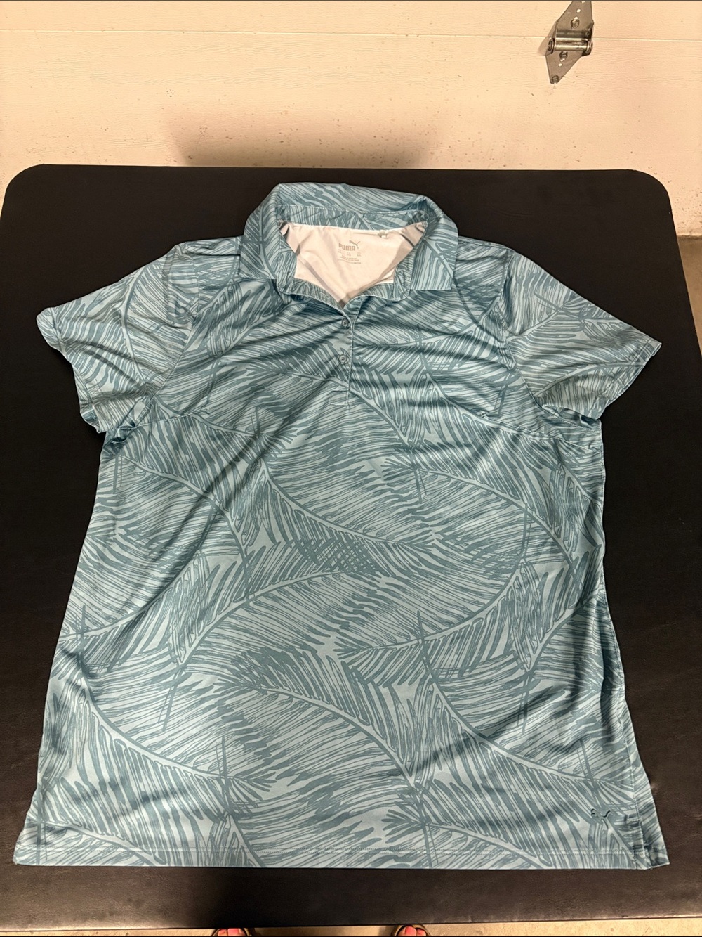 Puma Light Blue Palm-Print Performance Polo